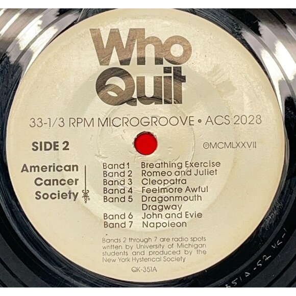 American Cancer Society Who Quit Compact 33 Record 1977  Novelty Microgroove - Picture 2 of 6